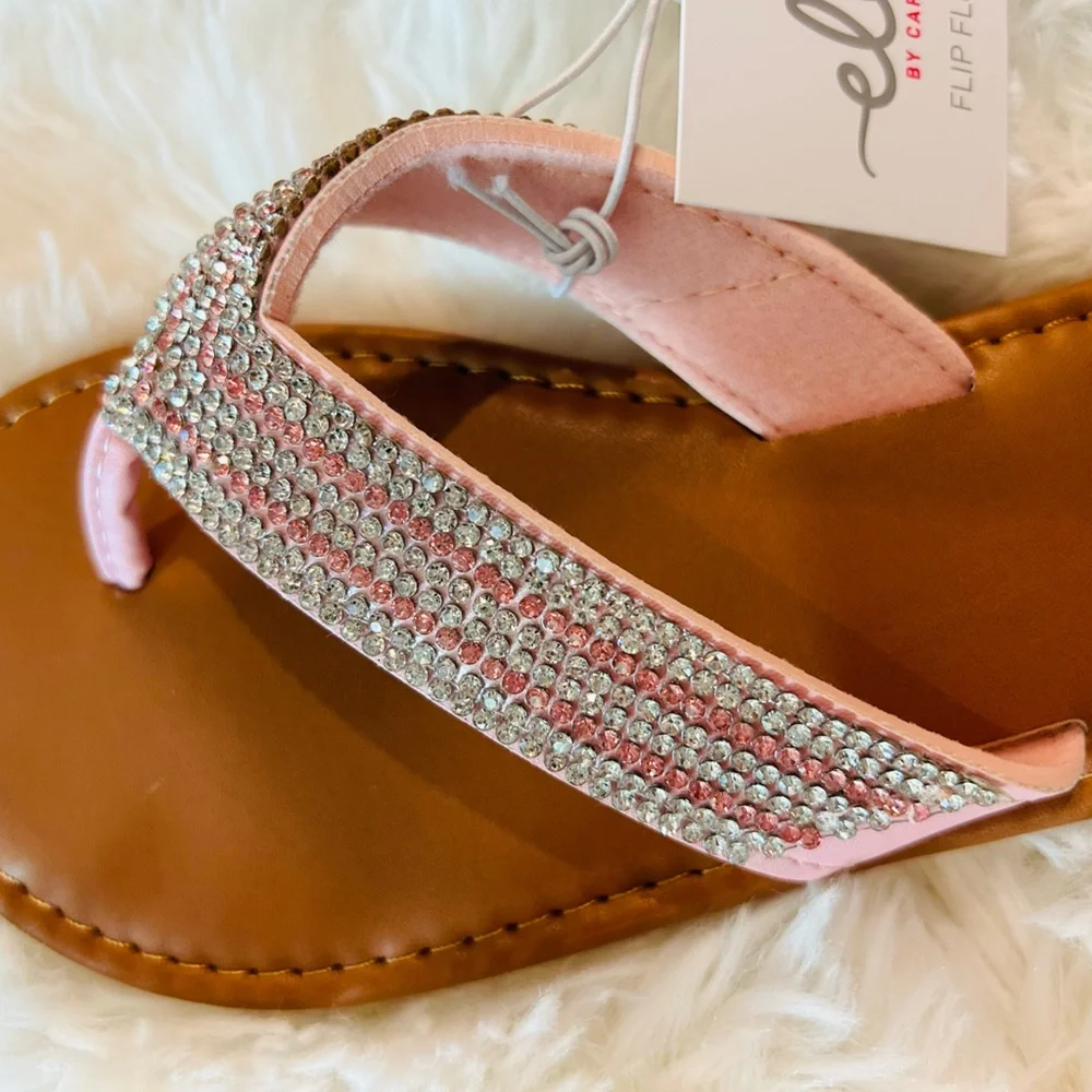 Elli girl’s Rhinestone Flip Flops Size 1 - 2  Little Girls Sandals Pink NEW